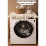 Morlay Vintage Fırfırlı Çamaşır Makinesi Örtüsü - Çeyizlik Pamuklu Dekoratif Banyo Makine Kılıfı