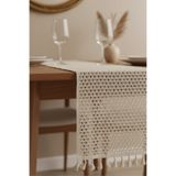 Morlay Vintage | Örgü Dokuma Püsküllü Runner - Rustik Çeyizlik Sofra ve Masa Sunum Örtüsü 30x130cm