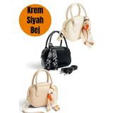 Morlex Siyah - Vizon - Krem 3 lü Set Mini El & Omuz Çantası – Fular Hediyeli Suni Deri