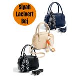 Morlex Siyah - Vizon - Lacivert 3 lü Set Mini El & Omuz Çantası – Fular Detaylı Suni Deri