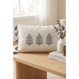 morlina home Ağaç Desenli Punch Nakışlı Püsküllü Dekoratif Pamuk Kırlent Kılıfı 35 x 55 cm
