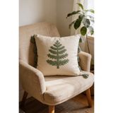 morlina home Ağaç Desenli Punch Nakışlı Püsküllü Dekoratif Pamuk Kırlent Kılıfı 42x42 cm
