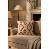 morlina home Dekoratif Etnik Kilim Punch Nakışlı Püsküllü Gizli Fermuarlı Kırlent Kılıfı 42x42 cm
