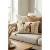 morlina home Dekoratif Kaktüs Desenli Punch Nakışlı Püsklüllü Gizli Fermuarlı Kırlent Kılıfı 35x55cm