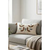 morlina home Dekoratif Papatya Çiçek Desenli Punch Nakışlı Püsklüllü Gizli Fermuarlı Kırlent Kılıfı 35x55cm