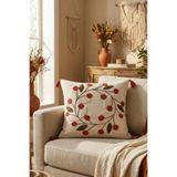 morlina home Dekoratif Papatya Çiçek Desenli Punch Nakışlı Püsküllü Gizli Fermuarlı Kırlent Kılıfı 42x42 cm