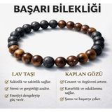 Morlisse Başarı Bilekliği, Lav Taşı & Kaplangözü Kombin Bileklik, El Yapımı Unisex Doğal Taş Takı - 19 cm - Renkli