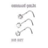 MORNEVA Cerrahi Çelik | Kalp,Yıldız,Daire Taşlı Spiral Kancalı Burun Piercingi Hızma Set