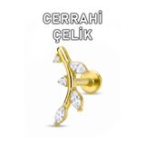 MORNEVA Cerrahi Çelik Taşlı Dal Helix Conch Tragus Kulak Piercingi (1 Adet)