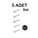 MORNEVA Cerrahi Çelik | Taşlı, Kalpli, Taşsız Minimal Burun Piercingi Hızma Set (5 Adet)
