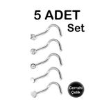 MORNEVA Cerrahi Çelik | Taşlı, Kalpli, Taşsız Minimal Burun Piercingi Spiral Kancalı Hızma Set (5 Adet)