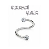 MORNEVA Cerrahi Çelik Taşlı Spiral Kulak Helix Conch Tragus Piercingi (1 Adet)
