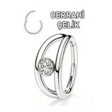 MORNEVA Cerrahi Çelik Tek Delikte İkili Halka Ortası Tek Taş Helix Conch Tragus Piercingi (1 Adet)