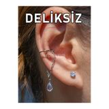 MORNEVA Deliksiz Çelik Damla Taş Sallantılı Kulak Conch Kıkırdak Piercingi (1 Adet)