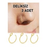 MORNEVA Deliksiz Çelik Sıkıştırmalı Fake Halka Hızma | Delik Gerektirmeyen Kulak, Burun Piercingi (3 Adet)