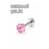 MORNEVA Pembe Kalp Cerrahi Çelik Kristal Taş Conch Lobe Helix Kıkırdak Tragus Piercingi (1 Adet)