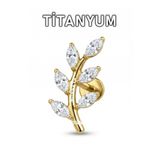 MORNEVA Titanyum Badem Taşlı Yaprak Helix Conch Lobe Kulak Piercingi (1 Adet)