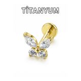 MORNEVA Titanyum Kristal Taşlı Kelebek Tragus Helix Conch Kıkırdak Kulak Piercingi (1 Adet)