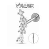 MORNEVA Vidasız Çelik Barlı Damla Taş Kıkırdak Kulak Helix Conch Piercingi (1 Adet)