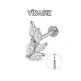 MORNEVA Vidasız Çelik Barlı Yapışık Yapraklar Kıkırdak Kulak Helix Conch Tragus Piercingi (1 Adet)