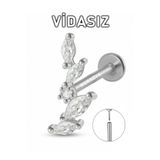 MORNEVA Vidasız Çelik Barlı Yaprak Taş Kıkırdak Kulak Helix Conch Piercingi (1 Adet)