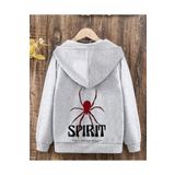 MORNİNG KİDS Çocuk Kapşonlu Erkek-Kız Spirit Örümcek Baskılı GRİ Fermuarlı Hırka