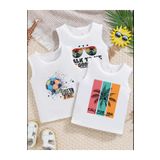 MORNİNG KİDS Erkek Çocuk Sıfır Kol 3'lü Paket Beyaz Hawaii Gözlük-GoalTime-California Baskılı Penye Tişört