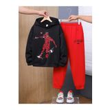 MORNİNG KİDS Erkek Çocuk Siyah-Kırmızı Futbolcu Baskılı Sweatshirt Eşofman Takımı (Siyah-Kırmızı)