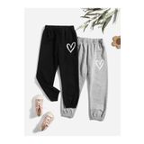 MORNİNG KİDS Kız Çocuk 2'li Paket Minimal Kalp Baskılı Gri-Siyah Eşofman