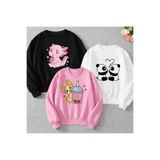 MORNİNG KİDS Kız Çocuk 3'lü Paket Milkshake Panda Baskılı Bisiklet Yaka Sweatshirt (Pembe-Siyah-Beyaz)