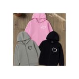 MORNİNG KİDS Kız Çocuk 3'lü Paket Siyah-Gri-Pembe Kalp Baskılı Kapşonlu Fermuarlı Hırka