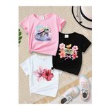 MORNİNG KİDS Kız Çocuk 3'Lü Paket Sunset-Kaplumbağa-Hibiscus Tasarım Penye Tişört