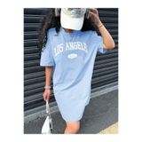 MORNİNG KİDS Kız Çocuk Bebe Mavi LosAngeles Baskılı Tişört-Elbise