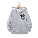 MORNİNG KİDS Kız Çocuk Gri KidLife Baskılı Kapşonlu Fermuarlı Hırka