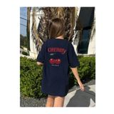 MORNİNG KİDS Kız Çocuk Lacivert Sırt ve Ön Cherry Baskılı Penye Tişört
