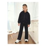 MORNİNG KİDS Kız Çocuk Siyah Kapşonlu Fermuarlı Hırka Sweatshirt-Siyah Bol Kesim Eşofman Takım