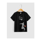 MORNİNG KİDS Siyah Astronot Basketbol Pota Baskılı Çocuk Tshirt