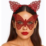 Morotonom Gösterişli Kırmızı Dantel Maske Ve Taç Seti 7 No – Masquerade Ve Davetler İçin