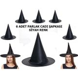 Morotonom Halloween Siyah Renk Parlak Dralon Cadı Şapkası Yetişkin Ve Çocuk Uyumlu 6 Adet