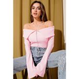 Morotonom Omzu Açık Fermuarlı Bluz pembe T4330