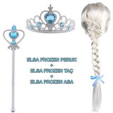 Morotonom Örgülü Karlar Ülkesi Frozen Elsa Peruğu Tacı Ve Sopası Çocuk Boy