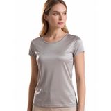 MOROUTLINE Kadın Dut İpek T Shirt Temel Bisiklet Yaka Kısa Kollu Tee Tops Bluz Yaz Rahat Katı Tişörtler, Gümüş-gri, L