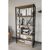 Morpanya Mars Metal Kitaplık 5 Raflı Dekoratif Kitaplık Dosya Kitap Raf Ofis Ev Rafı - 160 x 73 cm - Ahşap
