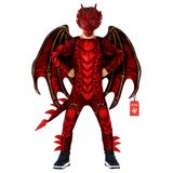Morph Ejderha Kostümü Çocuk, Kırmızı Ejderha Kanatları, Çocuklar için | Kırmızı Ölçekli Baskılı Tulum, El Boyalı Ejderha Maskesi, Gerçekçi Kanatlar Dahil, Cadılar Bayramı için Mükemmel