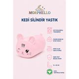 MORPHELLO Kedi Silindir Yastık Pembe 15x35 cm – Yıkanabilir Organil Pamuklu Silikon Boncuk Elyaf Dolgulu Uyku ve Sarılma Yastığı