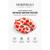 MORPHELLO **Morphello Visco Memory Foam Çilek Desenli Seyahat Boyun Yastığı – Uçak, Araba ve Yolculuk İçin Yıkanabilir Kılıflı Boyun Destek Yastığı**