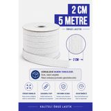 Morpheus Home Lastik Çamaşır Don Etek Bel Paça Bebe Lastiği Yassı Yumuşak 2 Cm Beyaz 5 Metre