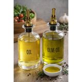 Morponi 2'li Gold Başlıklı Şeffaf Cam Yağdanlık Seti 500 ML+500 ml Oliva Glass