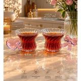 Morponi 2'li Pembe Kalp ve Fiyonk Kulplu Borosilikat Cam Kupa Seti 250 ml - 2 Adet - 001-Renkli