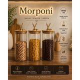 Morponi 3'lü Borosilikat Cam Gold Geyik Figürlü Bambu Kapaklı Kavanoz 1900 ml Şeffaf Alk - 3 Adet